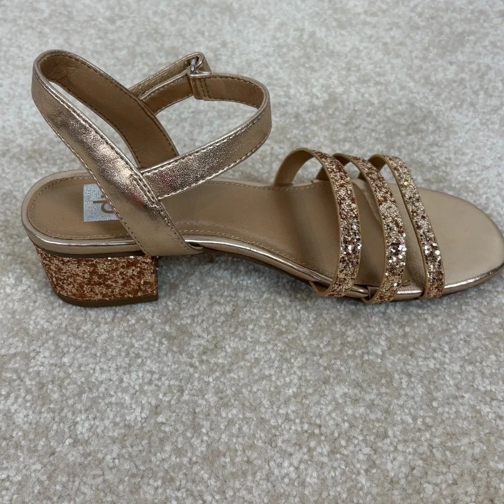 DV‎ Dolce Vita Glee Rose Gold Glitter Block Heel Sandals Girls Size 3 SF1417